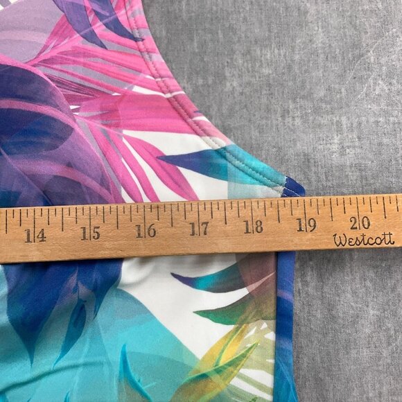 Cacique SWIM Suit Women 20 Pink Blue Palm Tropical Modest Layer‎ Bra 1pc - Picture 5 of 11